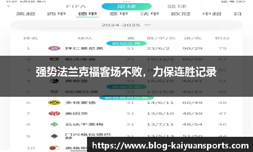强势法兰克福客场不败，力保连胜记录